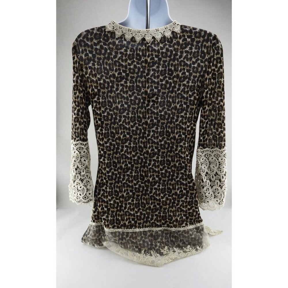 Vintage Passion Concept Leopard Lace Boho Tunic Top Womens Sz M Y2K - Picture 3 of 12